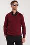 Men's Standard Fit Regular Cut V-Neck Cotton Claret Red Knitwear Sweater - 4