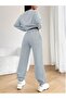 Women's Crew Neck Zipper Cute Bear Printed Bottom Top Gray Black Tracksuit Set - 2
