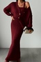 Women's Burgundy Hair Braided Detailed Skirt Cardigan Crop Triple Knitwear Set - 6