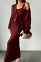 Women's Burgundy Hair Braided Detailed Skirt Cardigan Crop Triple Knitwear Set