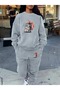 Women's Crew Neck Cute Cat Printed Top and Bottom Black Tracksuit Set Oversize Boyfriend
