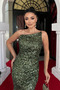 Sequin Fabric Strapless Evening Dress - Khaki Green - 3