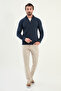 Gray Slim Fit Zippered Half Turtleneck Men's Knitwear Sweater Navy Blue - 11548.25K - 3