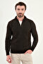 Striped Slim Fit Zippered Half Turtleneck Chenille Fabric Men's Knitwear Sweater Brown - 11549.25K