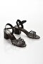 Black Short Thick Heeled Stone Evening Dress Shoes - 3