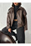 New Season Bomber Leather Jacket with Oversized Epaulet Detail - 5