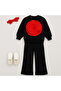 Girl's Black 2-Piece Set - Red Organza Rose Detailed Sweatshirt & Comfortable Tracksuit Set - 2
