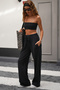 Black Summer Linen-Look Lycra High-Waisted Wide-Leg Palazzo Trousers - 7