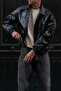 Oversize Black Men's Leather Jacket - Black Bomber Style Stylish Street Fashion Men's Coat Jacket - 2