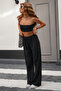 Black Summer Linen-Look Lycra High-Waisted Wide-Leg Palazzo Trousers - 2