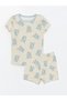 Lcw Baby Beige Crew Neck Short Sleeve Printed Baby Boy Shorts Pajamas Set