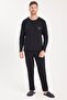 Men's Standard Fit 100% Cotton Crew Neck Elastic Waist Black Pajama Set