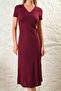 Women's Left Slit Cup V-Neck Short Sleeve Midi Dress - 3