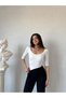Ecru Half Sleeve Jolie Round Neck Blouse - 3