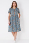 Patterned Piping Pocketed Buttoned Short Sleeve Cotton Dress