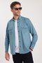 Men's Regular Fit Comfortable Cut Double Pocket Sport Collar Denim Petrol Shirt