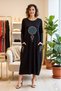 Long Sleeve Black Flower of Life Embroidered Cotton Combed Viscose Dress