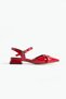 Red Patent Leather Ankle Strap Double Silver Buckle Pointed Toe Low Heel Women's Ballet Shoes - 5