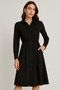 Women's Black Buttoned Long Sleeve Midi Shirt Dress - 5