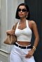 Ekru Front Gathered Strap Crop Flexible Blouse - 2