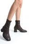 Matte Leather Stretch High-Top Zippered Orthopedic Thick Sole Heeled Women's Boots - 6