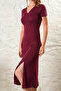 Women's Left-Sleeve V-Neck Short Sleeve Midi Dress with Slits - 3