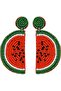 Bohemian Handmade Beaded Watermelon Slice Earrings - Cute Fruit Jewelry for Women, Stainless Steel P