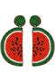 Bohemian Handmade Beaded Watermelon Slice Earrings - Cute Fruit Jewelry for Women, Stainless Steel P - 2