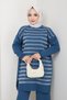 Silvery Striped Patterned Knitwear Tunic Pants Set - 3