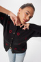 Heart Embroidered Stylish Buttoned Knitwear Cardigan Lnx0003 Black