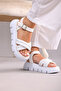 Women's White Thick Heeled Adjustable Buckle High Sole Casual Summer Sandals Slippers - 4