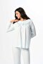 Women's Blue Plush Collared Lace Winter Special Design Maternity Maternity Dressing Gown Pajama Set - 4