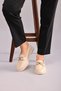 Women's Cream Loafer Moccasin Casual Silver Color Buckle Casual Shoes