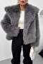 Women's Fur Coat Stylish Wide Collar Lined Snap Button Premium Fur Coat - 7