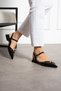 Black Patent Leather Ankle Strap Gold Buckle Pointed Toe Low Heel Women's Ballerina Shoes - 3