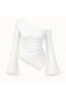 9130 Ekru Asymmetric Necklace, That Is, a Flexible Blouse with a Drawstring - 2