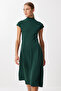 High Neck Flared Midi Knitted Dress Lub0223 Emerald Green - 2