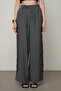 Women's Stripe Rose and Stone Detailed Solid Color Elastic Waist Wide Leg Trousers
