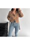 Women's Tan Color Belted Short Trench Coat with Side Pockets - 3
