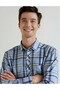 Men's Collared Long Sleeve Checked Linen Shirt 2450 - 3