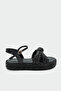 Army Black Straw Knot Detailed Women's Sandals