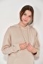 Maternity Side Zipper Hooded Wide Leg Modal Tracksuit Set Beige - 2