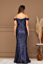 Sequin Sequined Boat Neck Long Evening Dress - Dark Blue - 9