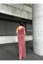 One Shoulder Slit Flowers Fabric Dress Powder 583203 - 4