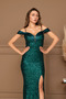 Sequin Sequin Boat Neck Long Evening Dress - Emerald Green - 5