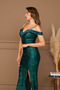 Sequin Sequin Boat Neck Long Evening Dress - Emerald Green - 4