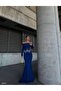 Crepe Stone Long Degajet Collar Cobalt Blue Dress 583075