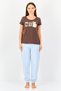 X Rosaline Women Graphic Print Pyjamas T-Shirt, Brown - 4