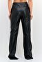 Women Regular Fit Solid Leather Straight Leg Pants, Black - 3
