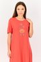 Women Crew Neck Graphic Print Sleeping Dress, Red - 3